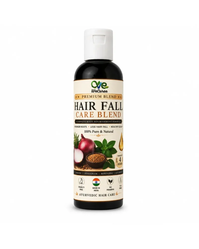 WeCuree Anti Hair Fall Blend bottle - bhringraj, hibiscus, curry leaf and fenugreek hair oil